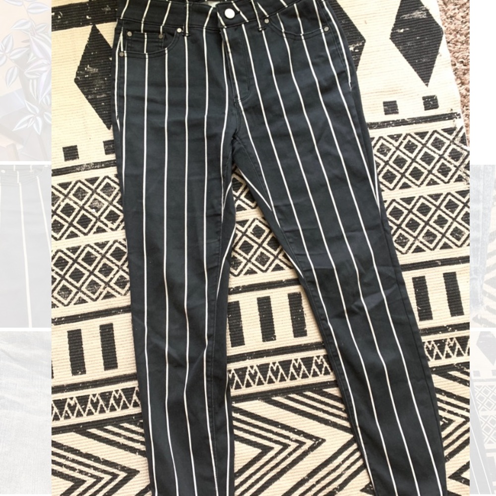 Striped high rise jeans